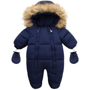 Mother's Babybear Infant Winter Snowsuit Parka Navy Fluffy Jacket Size 18-24